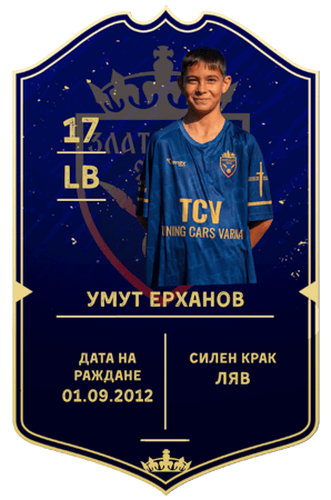 Картичка на Умут Ерханов — защитник с номер 17 в отбор ФУТБОЛ 9